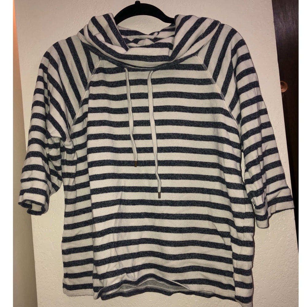 Navy and cream striped cowl neck sweater | XL